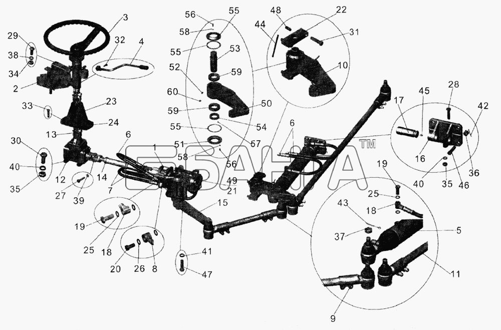 АМАЗ МАЗ-103 (2005) Схема Установка узлов рулевого управления механизм